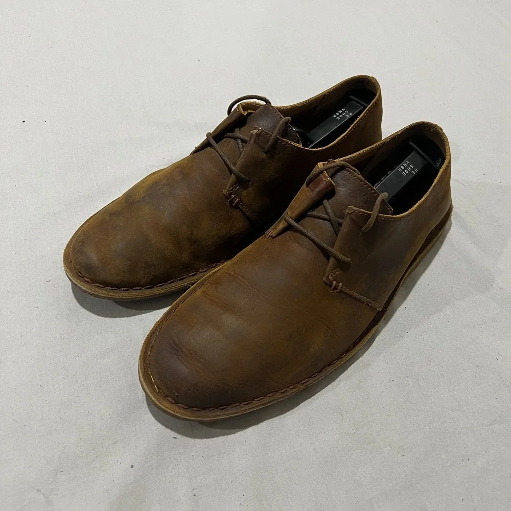 Clarks Mens Desert London Brown Beeswax Leather Low Top Flat Oxford Shoes 10M